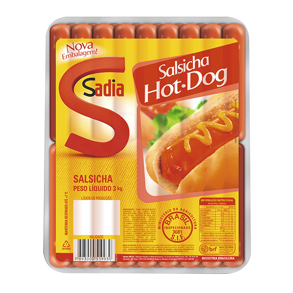 Salsicha Hot Dog Sadia Pacpte 3 kg